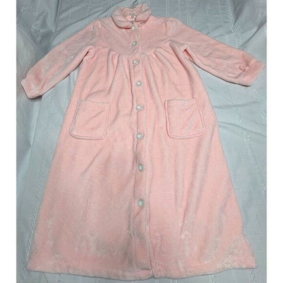 Vintage Vermont Country Store Pink Plush Button-Up Robe Pockets S Peter Pan - Picture 3 of 11